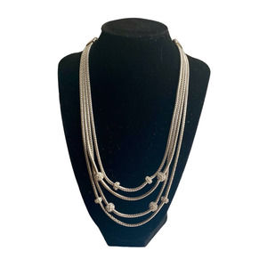 Vintage Premier Designs Silvertone Snake Chain Necklace 4 Strand Crystal Accents